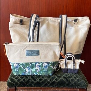 Canvas Bag Set - Cream and Blue